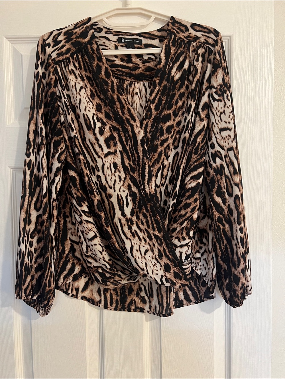 INC International Concepts Brown and Black Leopard-Print Faux Wrap-worn once